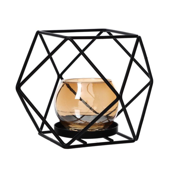 Подсвечник металл, стекло на 1 свечу Подсвечник металл, стекло на 1 свечу "Квадраты и треугольники" 10х15х15 см