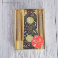 Свеча новогодняя с подсвечником "Блеск" (набор 4 шт) 3,5х11х15 см, золото