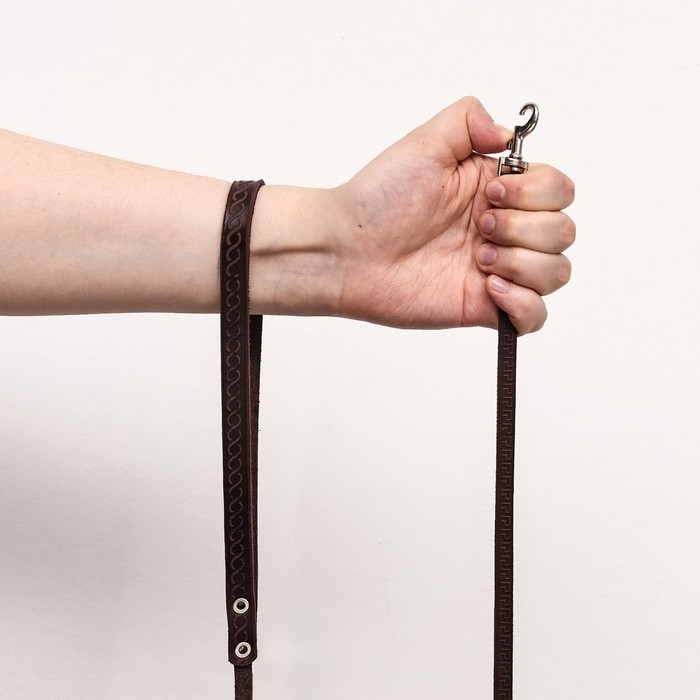 Поводок кожаный тисненый однослойный, 1.4 м х 0,8 см, коричневый Поводок кожаный тисненый однослойный, 1.4 м х 0,8 см, коричневый