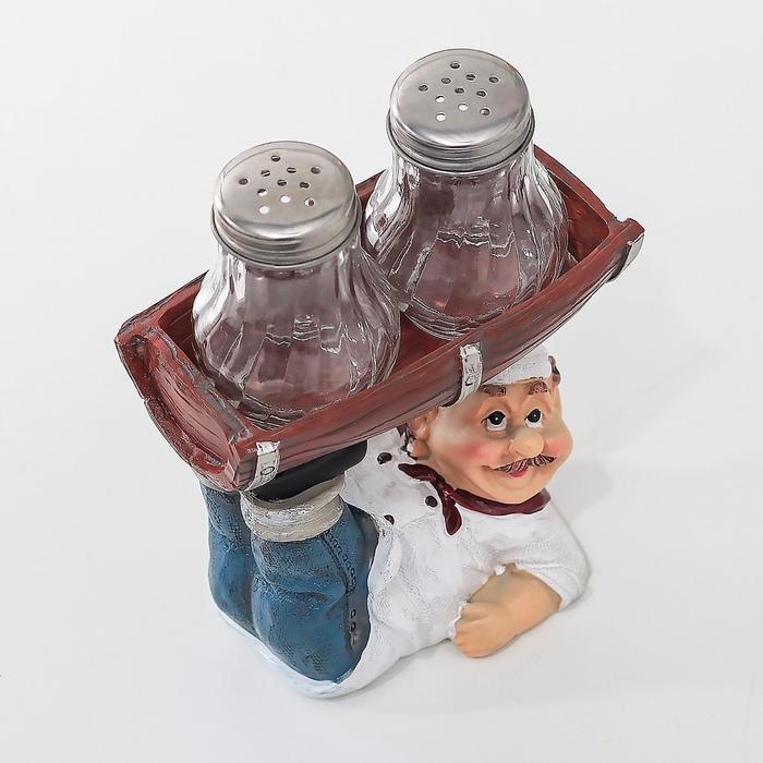 Набор для специй из стекла на подставке &laquo;Повар держит корзинки&raquo;, 3 предмета: солонка 40 мл, перечница 40 мл, подставка, цвет МИКС