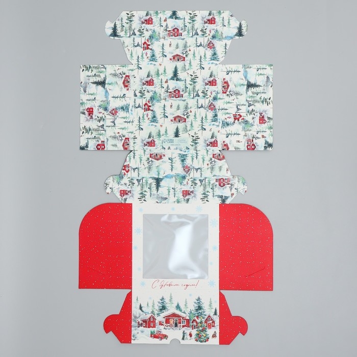 Коробка складная на 4 капкейка с окном &laquo;С Новым годом!&raquo;, 16 х 16 х 10 см, Новый год