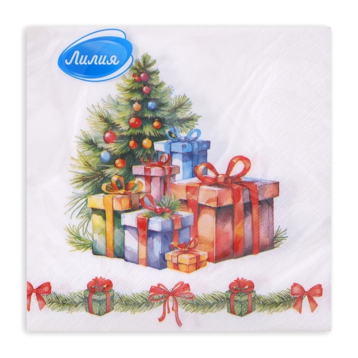 Новогодние салфетки бумажные Лилия «Новогодние подарки», 2 слоя, 33х33 см, 20 шт Новогодние салфетки бумажные Лилия «Новогодние подарки», 2 слоя, 33х33 см, 20 шт