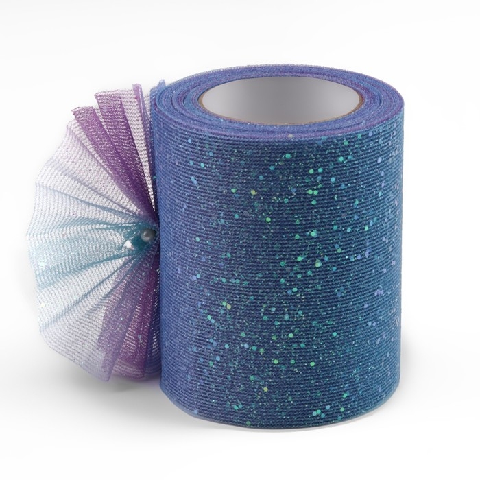 Фатин с глиттером &laquo;Радуга&raquo;, 7,5 см, 11 &plusmn; 1 г/кв.м, 9 &plusmn; 0,5 м, цвет синий №4