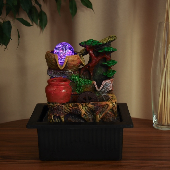 Фонтан "Бочки под высоким деревом" 28х23 см (с подсветкой)