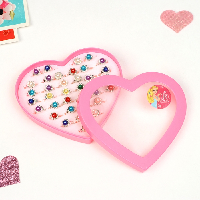 Кольца детские набор 36шт &laquo;Выбражулька&raquo; цветочки, цвет МИКС в серебре, б-р