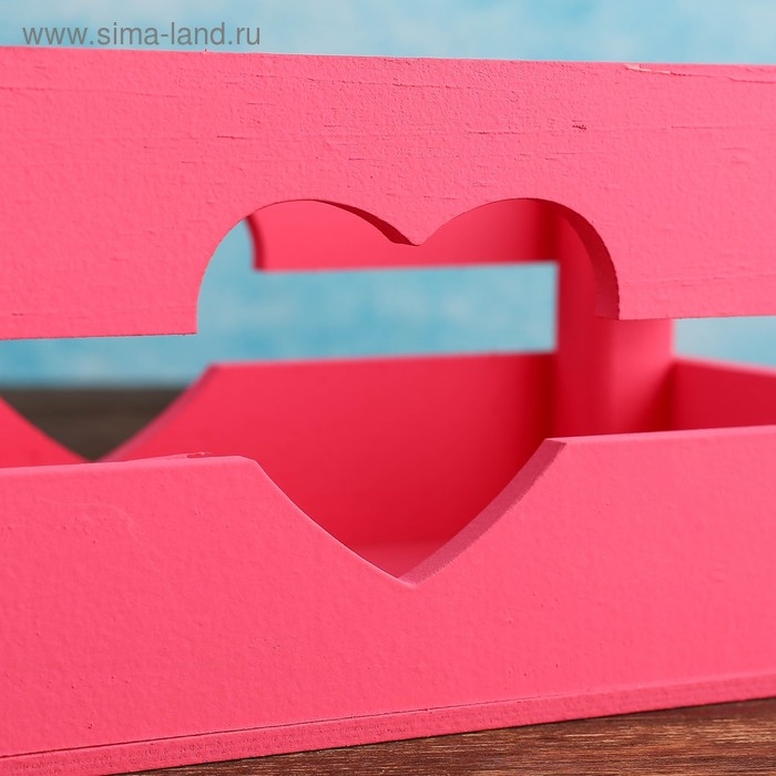 Кашпо деревянное 24.5&times;13.5&times;9 см "Двушка Лайт" реечное, сердце, розовый Дарим Красиво