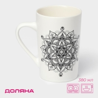 Кружка фарфоровая Доляна &laquo;Мандала&raquo;, 380 мл, чёрный узор