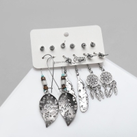 Серьги набор 6 пар &laquo;Хиппи&raquo; ловец снов, цветные в чернёном серебре