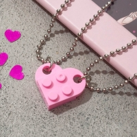 Кулоны &laquo;Неразлучники&raquo; лего, цвет ярко-розовый в серебре, 60см