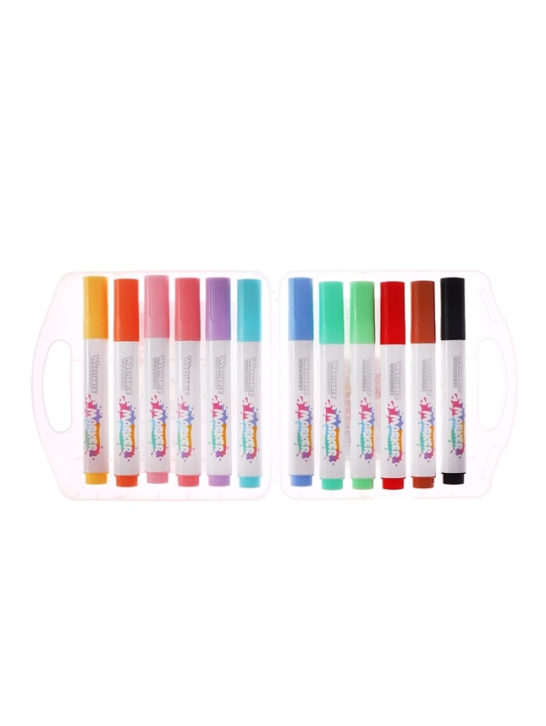 Фломастеры 12 цветов в пластиковом пенала, смываемые водой