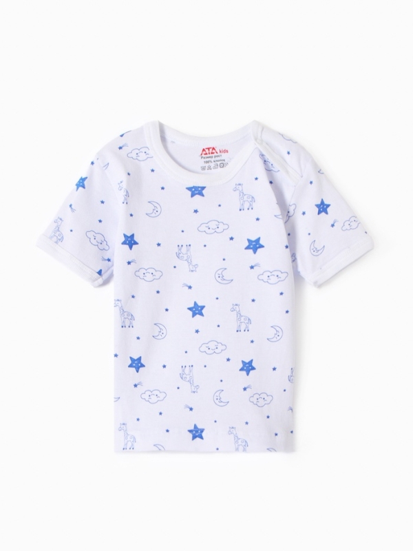 Футболка детская на кнопках "Жирафы", цвет белый/синий, рост 80