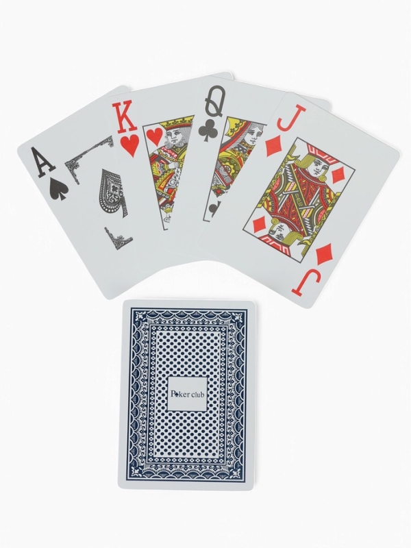 Карты игральные пластиковые 54 шт Poker Club, для игры в покер, 9 х 6 см, синяя рубашка