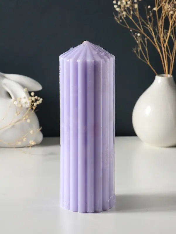 Свеча-цилиндр 7х20 см, 600 гр, с крупными гранями, лаванда