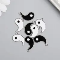 Декор для творчества металл, эмаль "Инь-ян" серебро набор 2 шт 2х2,2 см