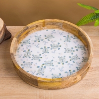 Поднос круглый с бортиками "Черепаха и цветы" дерево манго 35х35х6,5 см