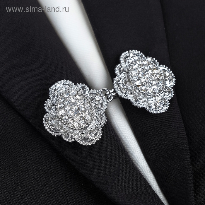 Зажим для кардигана «Ажур», цвет белый в серебре Зажим для кардигана «Ажур», цвет белый в серебре