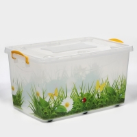 Контейнер для хранения с крышкой &laquo;Hide box. Трава&raquo;, 50 л, 60&times;38&times;31 см, на колёсиках, МИКС