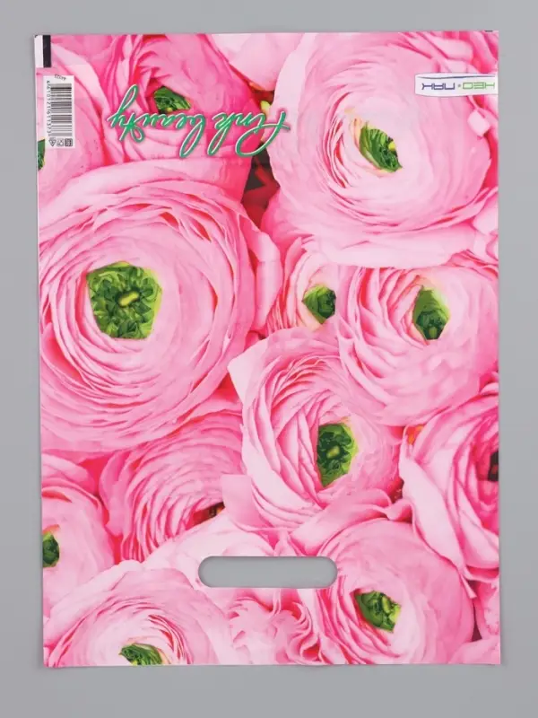 Пакет "Розовый букет, полиэтиленовый с вырубной ручкой 30х40 см, 60 мкм