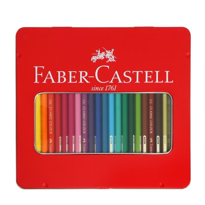 Карандаши 24 цвета Faber-Castell Карандаши 24 цвета Faber-Castell "Замок", шестигранный корпус, заточенные, в металлической коробке