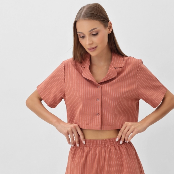 Пижама женская (рубашка и шорты) KAFTAN Пижама женская (рубашка и шорты) KAFTAN "Полоска" р.40-42, коралл
