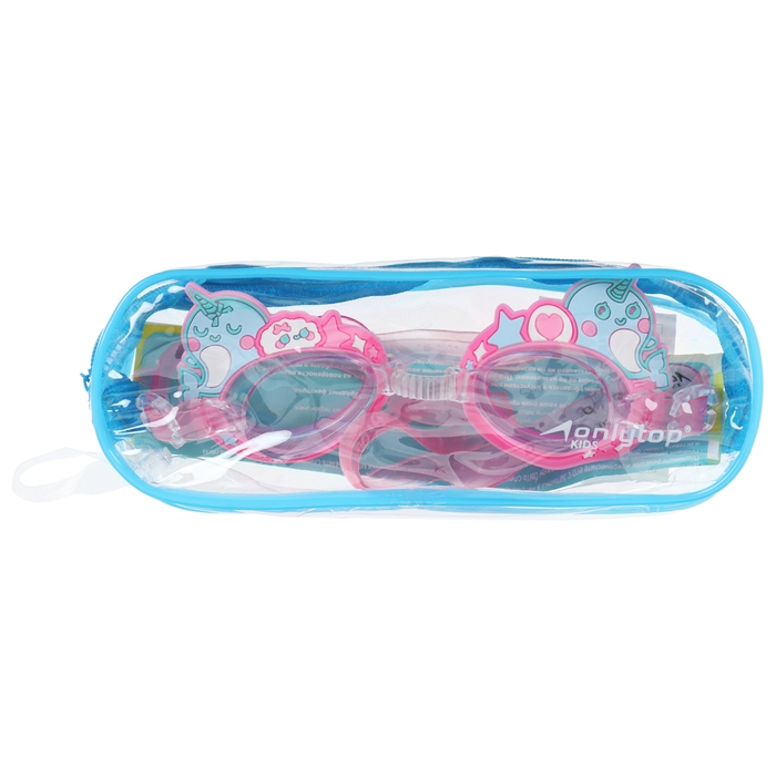 Очки для плавания детские ONLYTOP &laquo;Нарвалы&raquo;, беруши, цвет розовый
