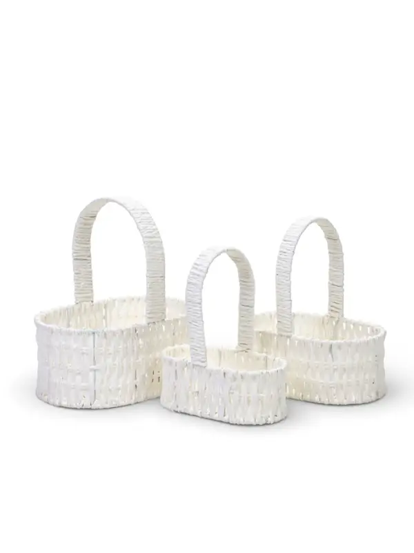 Набор корзин 3 шт пластик 25х17х11 22х14х9 19х10х7 см ручка h=10 см белый овал