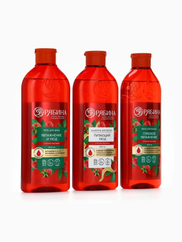 Пена для ванны, глубокое увлажнение, аромат малины, 400 мл, Рябина