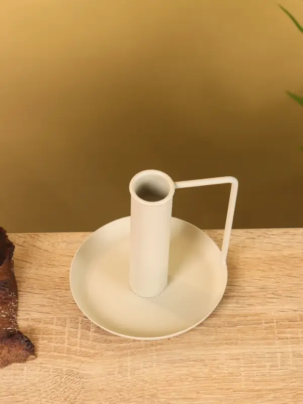 Подсвечник на 1 свечу текстурный с ручкой и блюдцем &laquo;Фисташка&raquo;, 10&times;10&times;9.5 +/- 0.5 см