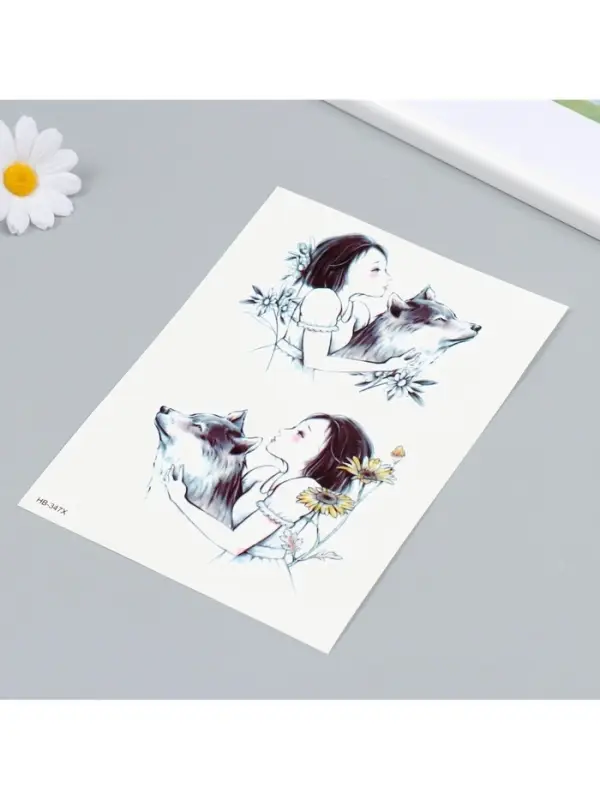 Переводные тату на тело цветные &laquo;Девочка с волком&raquo;, 21&times;14.8 см