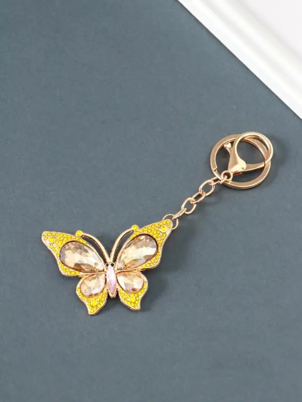 Брелок металл, стразы на карабине "Бабочка" жёлтый 4,7х6,4х0,8 см