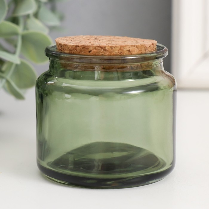 Банка для свечей стекло с пробкой Банка для свечей стекло с пробкой "Зелёная" 100 мл 6,5х6,5х6,5 см