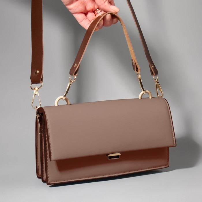 Ручка для сумки из натуральной кожи, с карабинами, 30 &plusmn; 2 см &times; 2,5 см, цвет коричневый/золотой