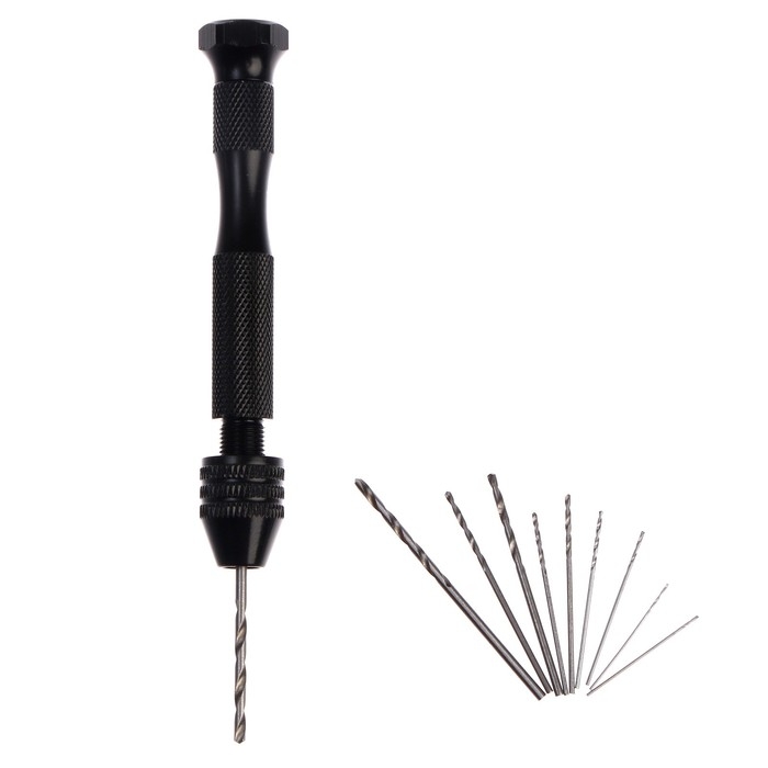 Дрель ручная &laquo;Мини&raquo; для тонких работ, мини сверла набор 10 шт., размер 1 шт. &mdash; от 0,8 до 3 мм