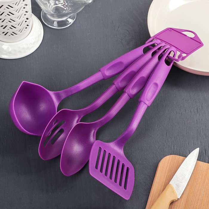 Набор кухонных принадлежностей Доляна &laquo;Радуга&raquo;, 4 предмета, цвет фиолетовый