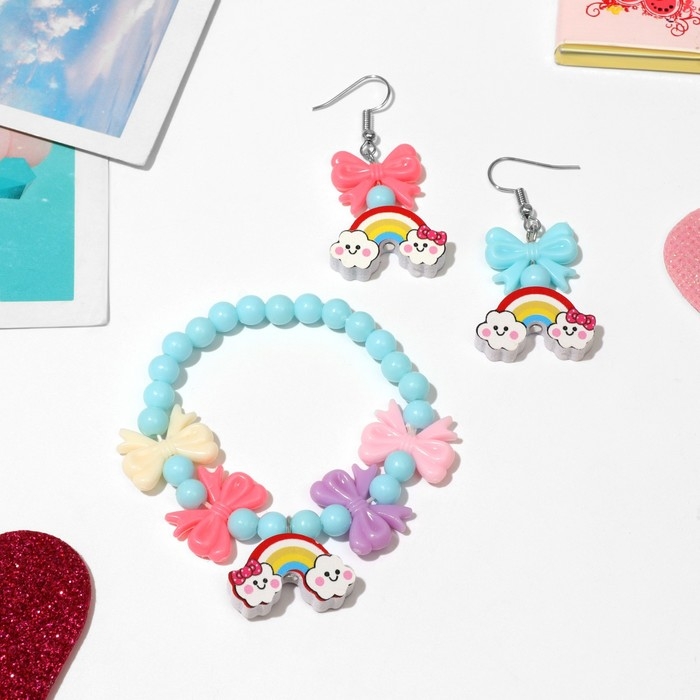 Набор детский «Выбражулька» 2 предмета: серьги, браслет, радуга, цвет МИКС Набор детский «Выбражулька» 2 предмета: серьги, браслет, радуга, цвет МИКС