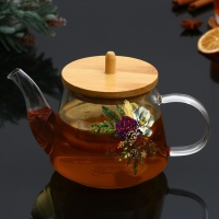 Новый год. Чайник заварочный стеклянный с бамбуковой крышкой &laquo;Зимние истории&raquo;, 600 мл