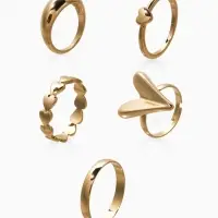 Набор колец 5 шт "Новый стиль" сердечки, размер МИКС, цвет золото