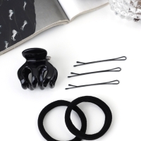 Набор для волос &laquo;Вивьен&raquo;, 2 резинки 5.5 см, 8 невидимок 5.5 см, краб 3 см, зубья, чёрный