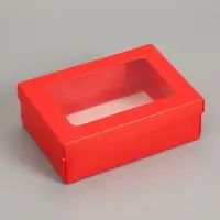 Коробка складная, крышка-дно, с окном, красная, 24 х 17 х 8 см