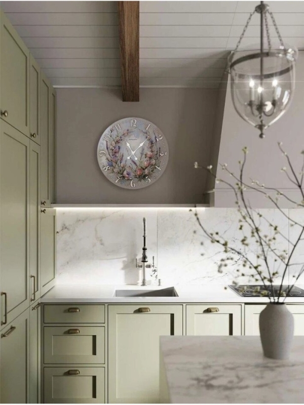 Часы настенные "Lavanda", прованс, интерьерные, плавный ход, d-45 см, цветочный дизайн