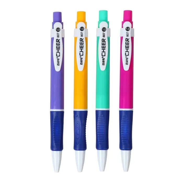 Ручка шариковая автоматическая 1.0 мм синяя, с резиновым держателем, корпус МИКС