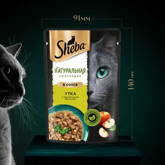 Влажный корм Sheba Natures для кошек, пауч, утка/яблочное рагу, 75 г