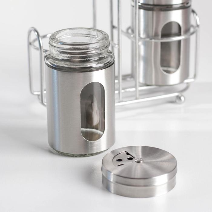 Набор для специй из стекла на подставке &laquo;Стиль&raquo;, 2 предмета: солонка и перечница, 80 мл