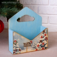 Кашпо деревянное "Конверт, Новогодний №1", деревянная ручка, голубое, 20,5×18×6 см Кашпо деревянное "Конверт, Новогодний №1", деревянная ручка, голубое, 20,5×18×6 см