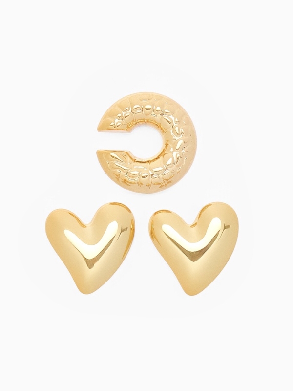 Набор серьги и каффы 3 шт. &laquo;Сердечко&raquo; бублик, цвет золото