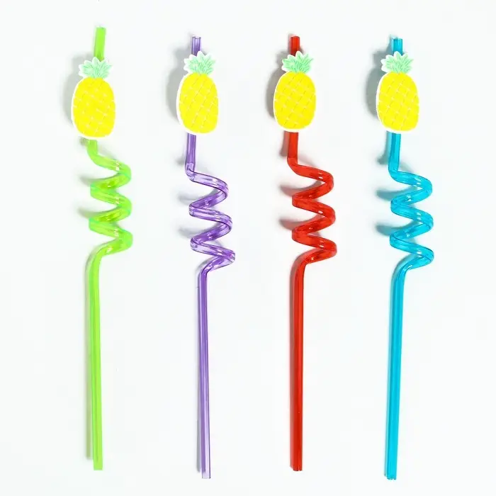 Трубочки для коктейля &laquo;Ананасы&raquo;, набор, 4 шт., цвет МИКС