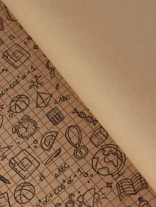 Бумага упаковочная крафт &laquo;Школьная пора&raquo;, коричневый/черный на коричневом фоне 0.7&times;10&plusmn;5%м