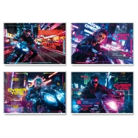 Альбом д/рис А4 32л греб Неоновый драйв, обл мел карт, бл офс 100г/м2, МИКС