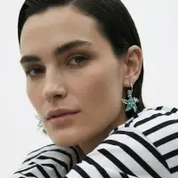 Серьги из стекла "Море", звезда, цвет голубой в серебре