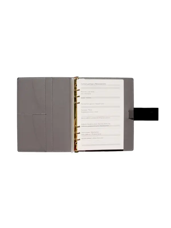 Органайзер на кольцах, А5, с хлястиком, 80л, линия, к/зам, Черный